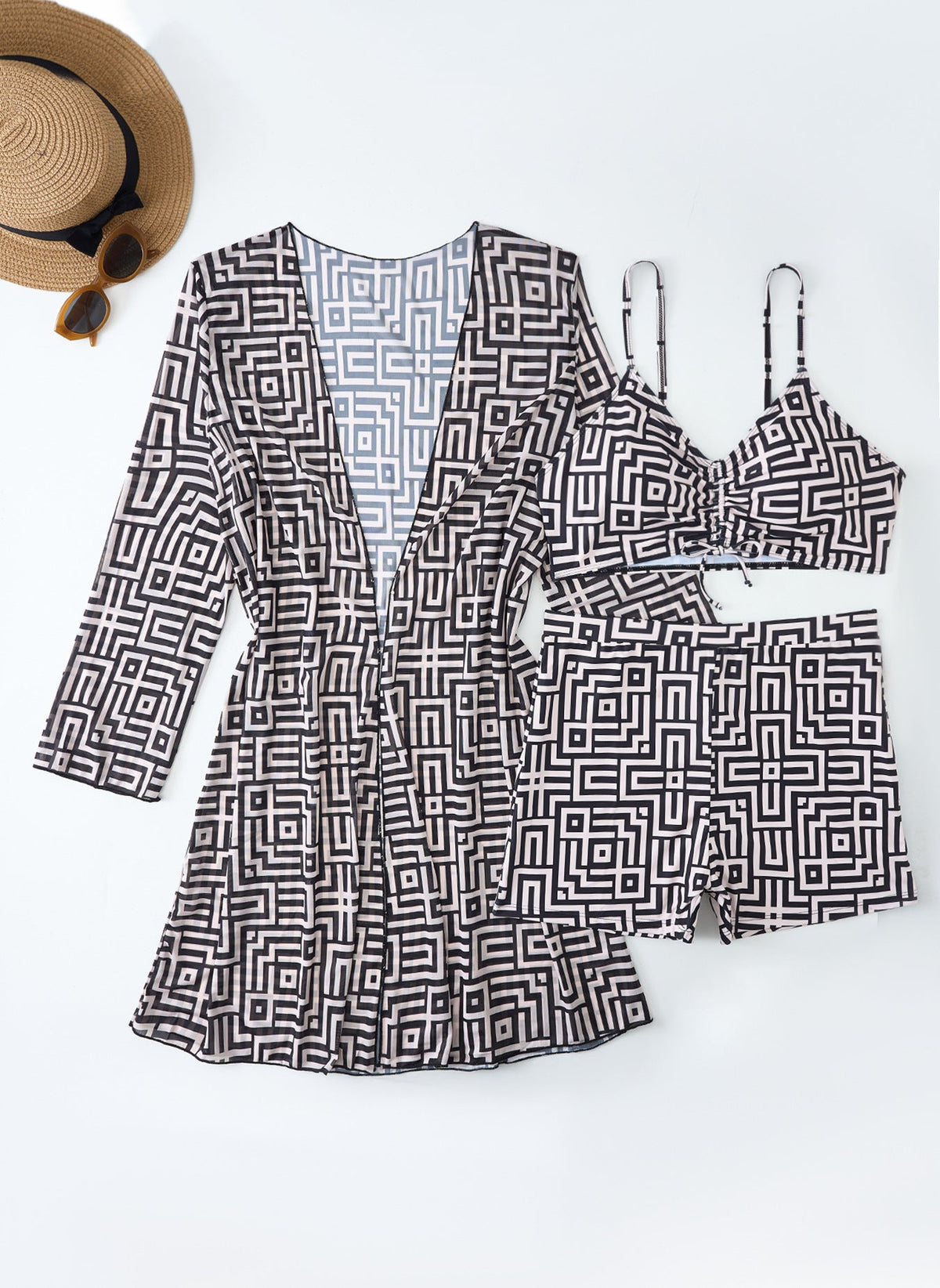 Women's Swimwear Set with Stylish Kimono and Shorts
