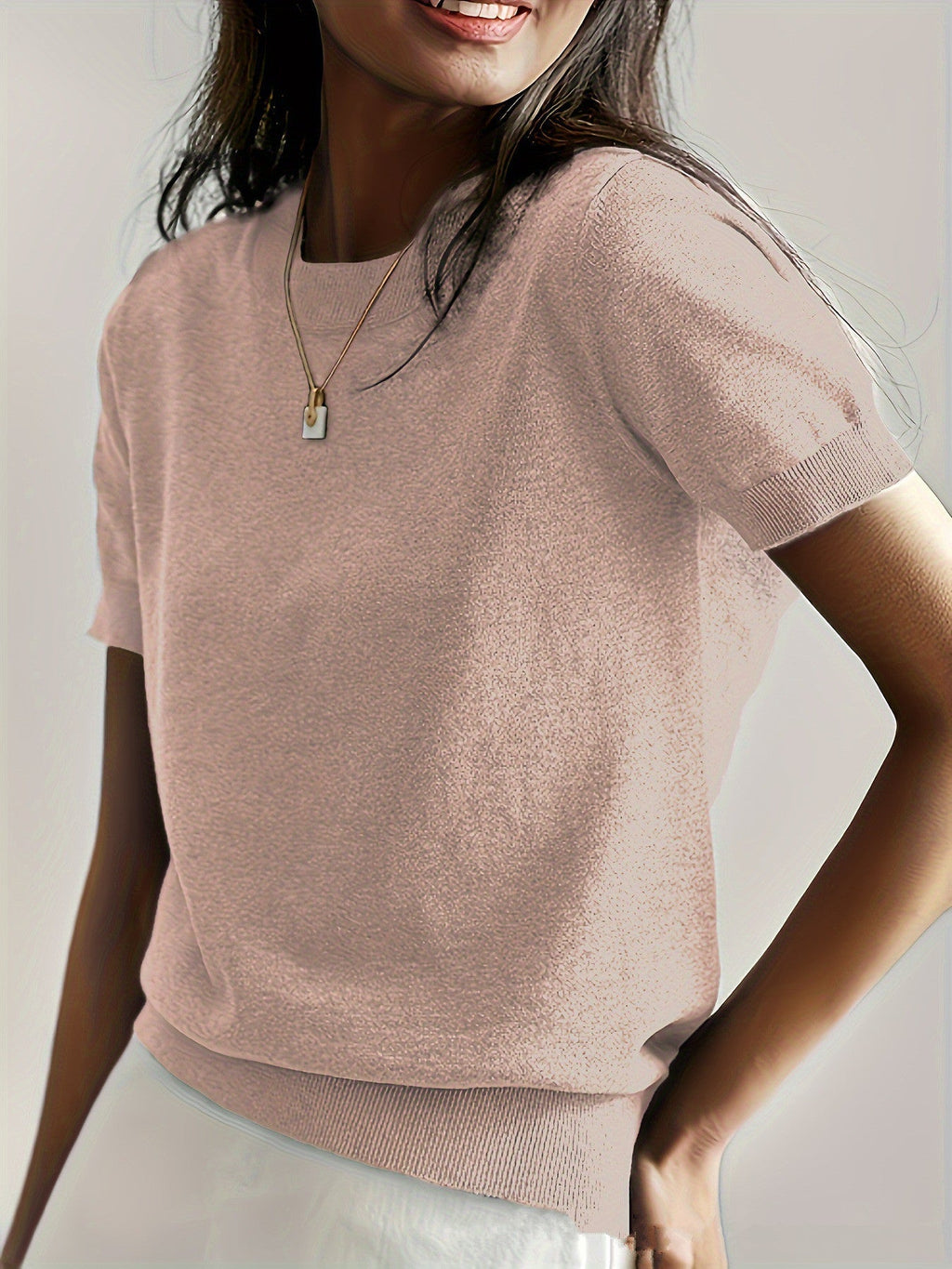 Women's Short-Sleeve Fine Knit Sweater