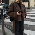 Women's Fashionable Short Trench Coat with Spacious Flap Pockets and Tailored Fit