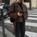 Women's Fashionable Short Trench Coat with Spacious Flap Pockets and Tailored Fit