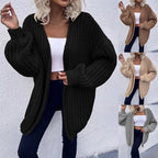 Women's Chunky Knit Cardigan with Wide Sleeves and Casual Look
