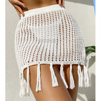 Women's Crochet Beach Skirt with Fringe Accents