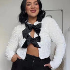 Elegant Jacket with Sequin Trim and Bow Detail
