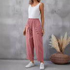 Women's Elegant Casual Pants with Button Details