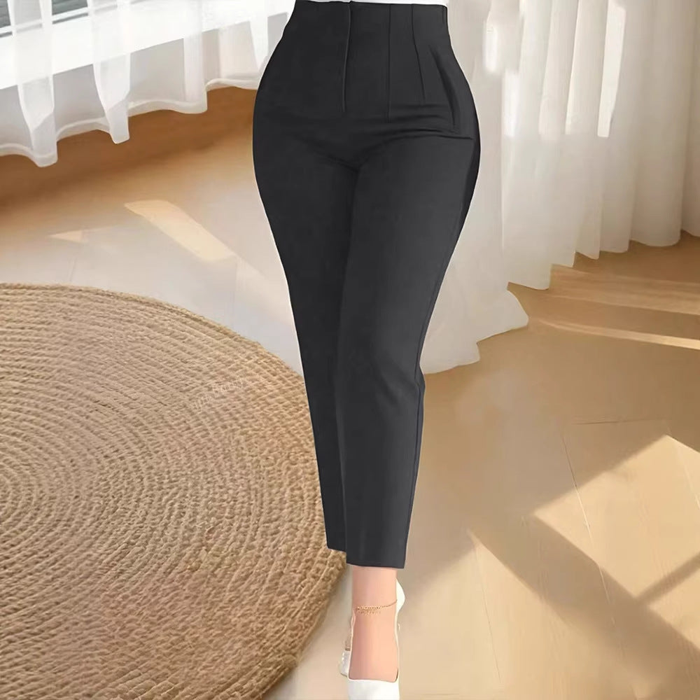 Women's High-Waisted Dress Pants with Crease and Side Pockets