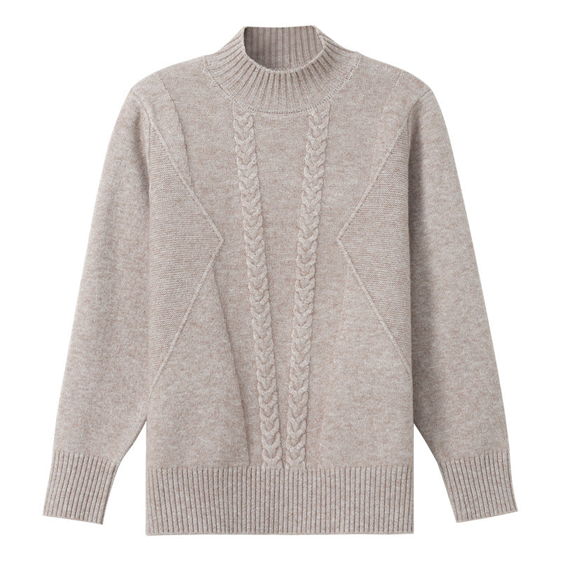 Women's Chunky Knit Sweater with Cable Pattern and High Neck