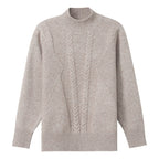 Women's Chunky Knit Sweater with Cable Pattern and High Neck
