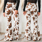 Women's Flared Jeans with Cow Print
