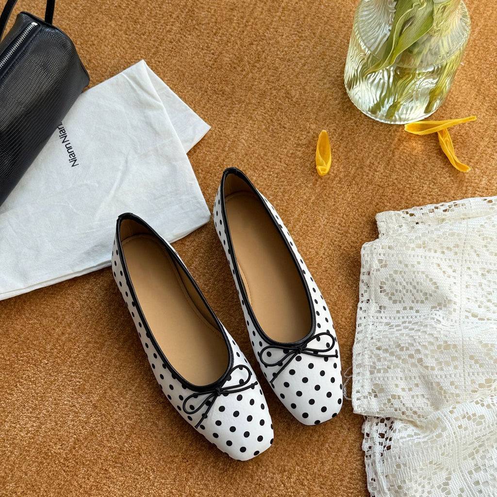 Women's Ballet Flats with Unique Polka Dot Pattern and Elegant Strap