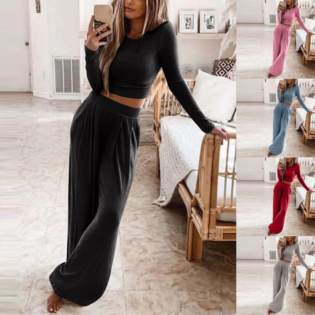 Women's Elegant Long-Sleeve Wide-Leg Lounge Set