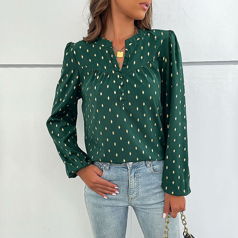 Women's Blouse with Fine Print and Button Details