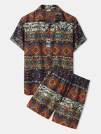Women's Short-Sleeve Vacation Shirt with Colorful Pattern and Comfortable Shorts