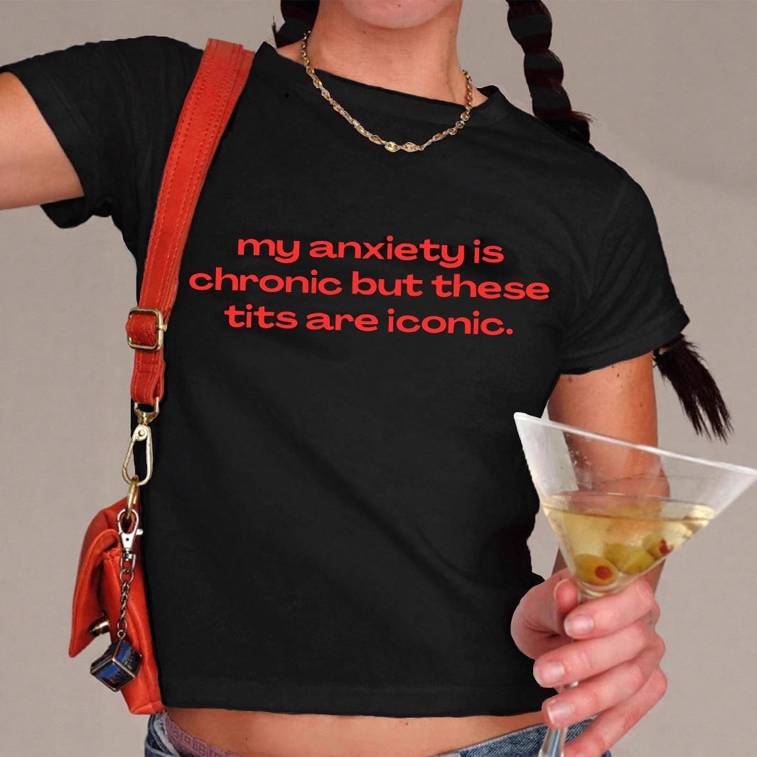 Women's Cropped T-Shirt with Inspirational Text and Slim Fit