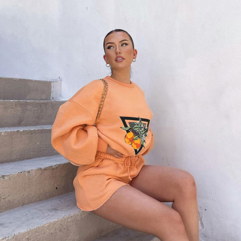 Women's Casual Sweatshirt and High-Waist Shorts Set