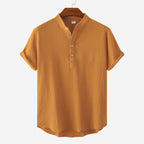 Women's Short-Sleeve Shirt with Button Placket and Textured Pattern