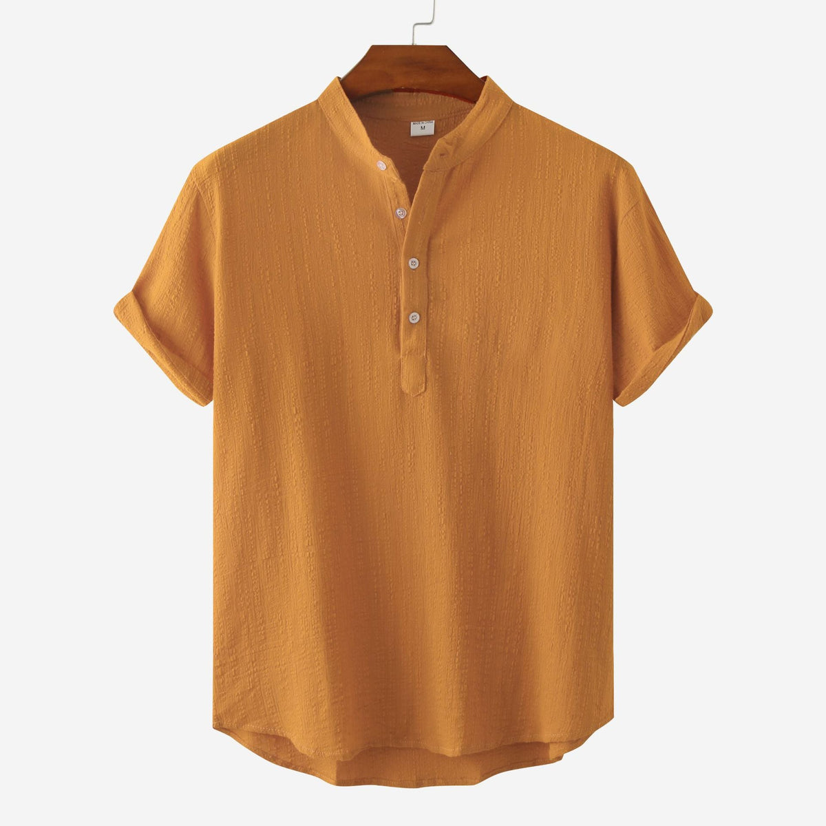 Women's Short-Sleeve Shirt with Button Placket and Textured Pattern