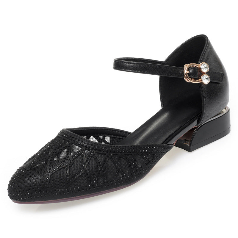 Women's Ballet Flats with Elegant Strap and Rhinestone Detail