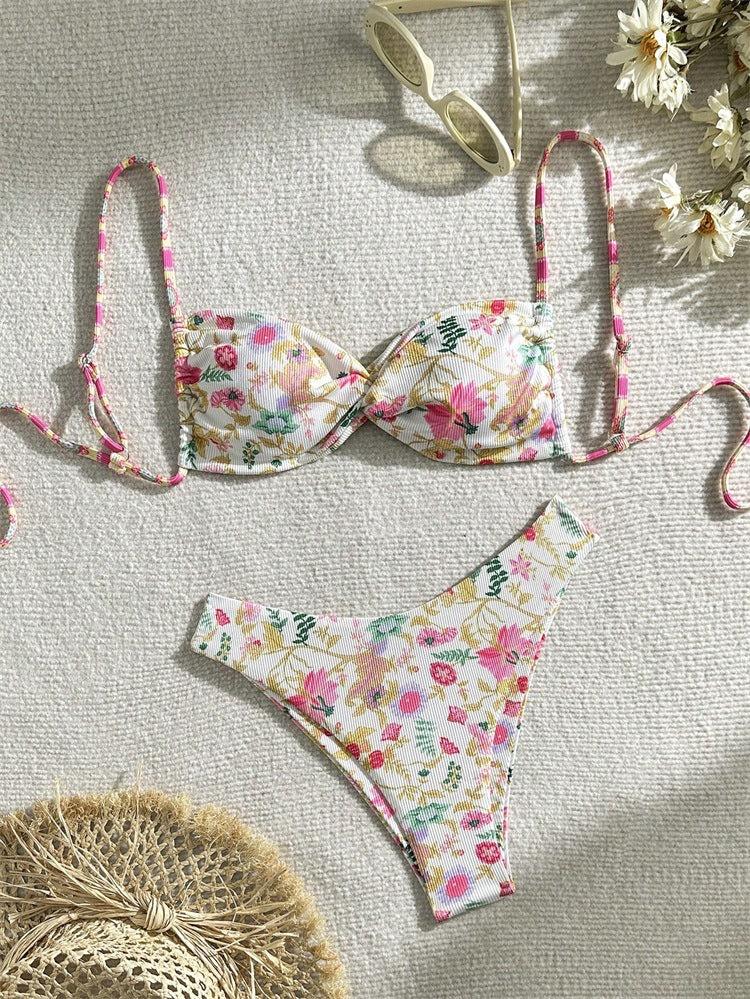 Women's Bandeau Bikini with Elegant Floral Design