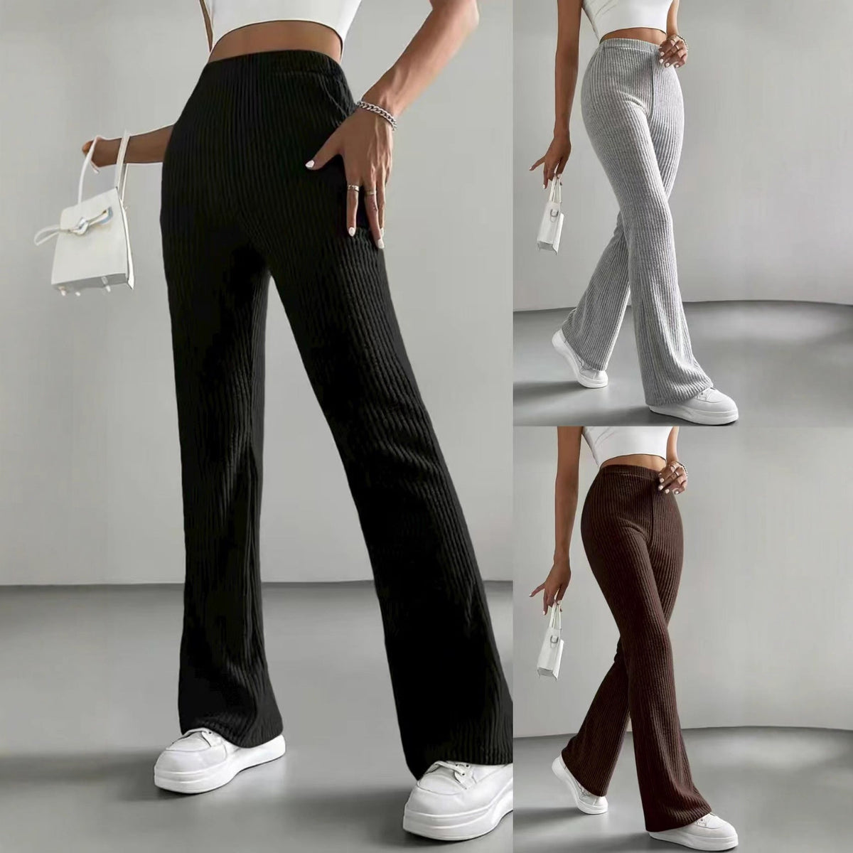 Elegant and Comfortable High-Waisted Ribbed Trousers