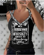 Women's Sleeveless V-Neck Top with Playful Lettering