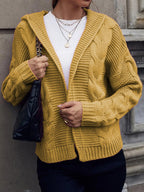 Women's Chunky Knit Cardigan with Hood and Cable Knit Pattern