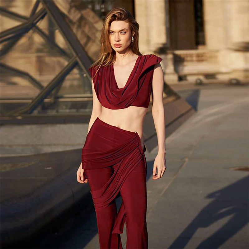 Elegant Ensemble with Flowing Top and Wide-Leg Pants