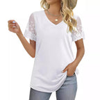 Women's Blouse with Elegant Lace Sleeves and V-Neck