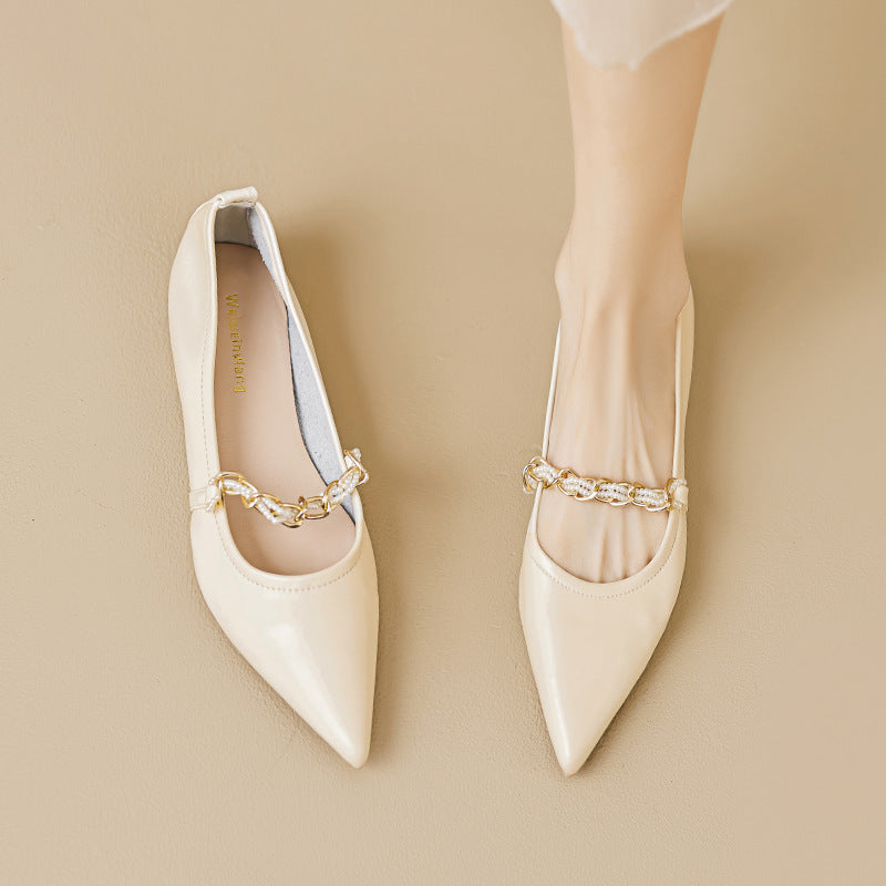 Women's Leather Ballet Flats with Chain Detail