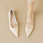 Women's Leather Ballet Flats with Chain Detail