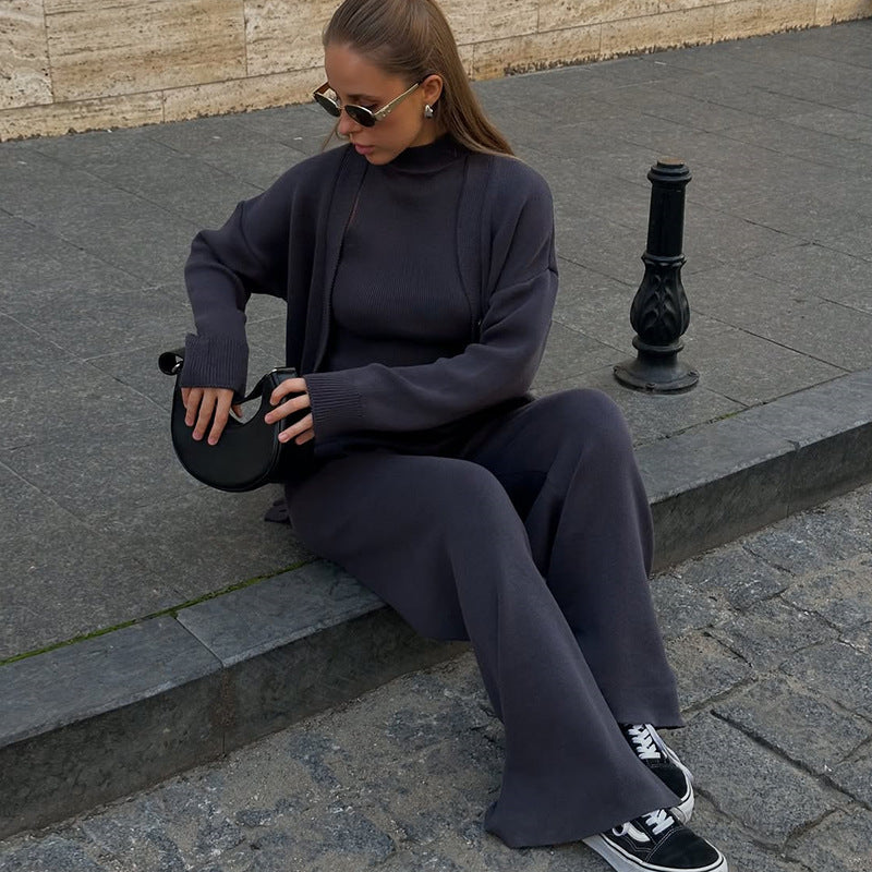 Women's Comfortable Knit Suit with Cardigan