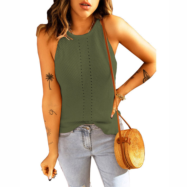 Women's Sleeveless Ribbed Knit Top with Cutout Detail