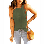 Women's Sleeveless Ribbed Knit Top with Cutout Detail