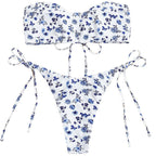 Women's Bandeau Bikini with Floral Details and Adjustable Straps