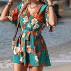 Women's Jumpsuit with Floral Design and Wide Sleeves