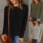Women's Fine Knit Pullover with Ribbed Texture and Button Details