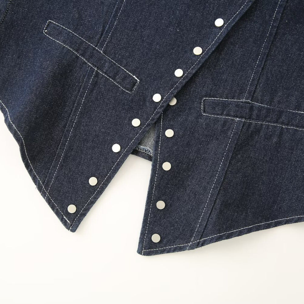 Women's Elegant Denim Vest with Decorative Snap Buttons
