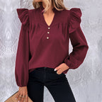 Women's Blouse with Ruffle Details and Button Closure
