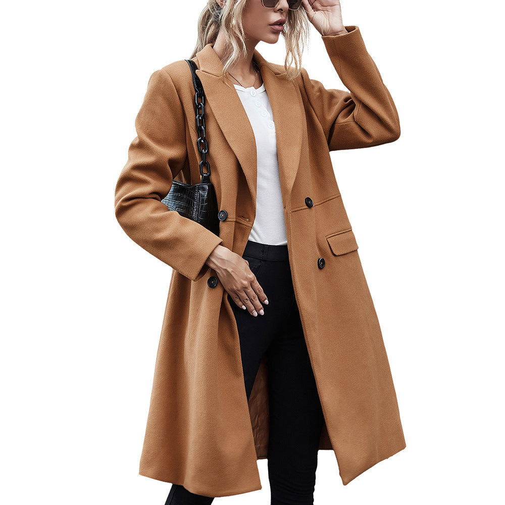 Elegant Reversible Coat with Lapel Collar and Double-Breasted Button Placket