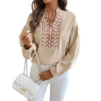 Women's Blouse with Elegant Embroidered Neckline