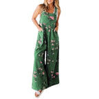 Women's Casual Denim Jumpsuit with Floral Print and Wide Legs