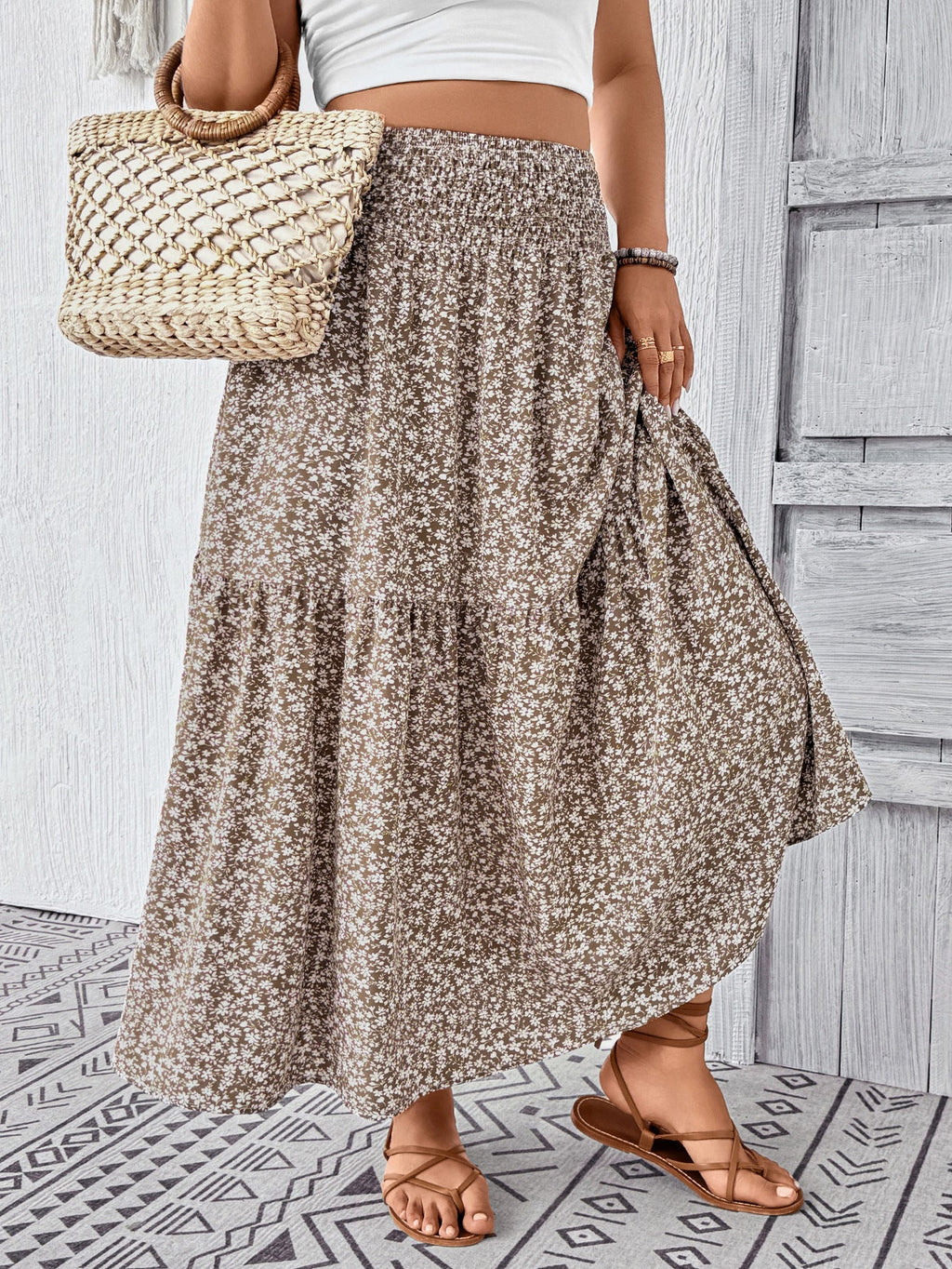 Women's Maxi Skirt with Flowing Cut and Floral Design