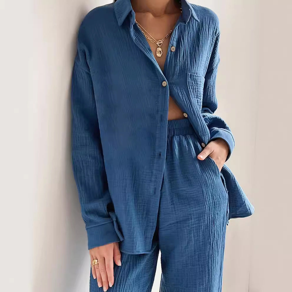 Women's Casual Two-Piece Set in Lightweight Material with Wide Cut