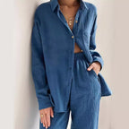 Women's Casual Two-Piece Set in Lightweight Material with Wide Cut