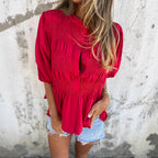 Women's Elegant Blouse with Ruching and Full Button Placket