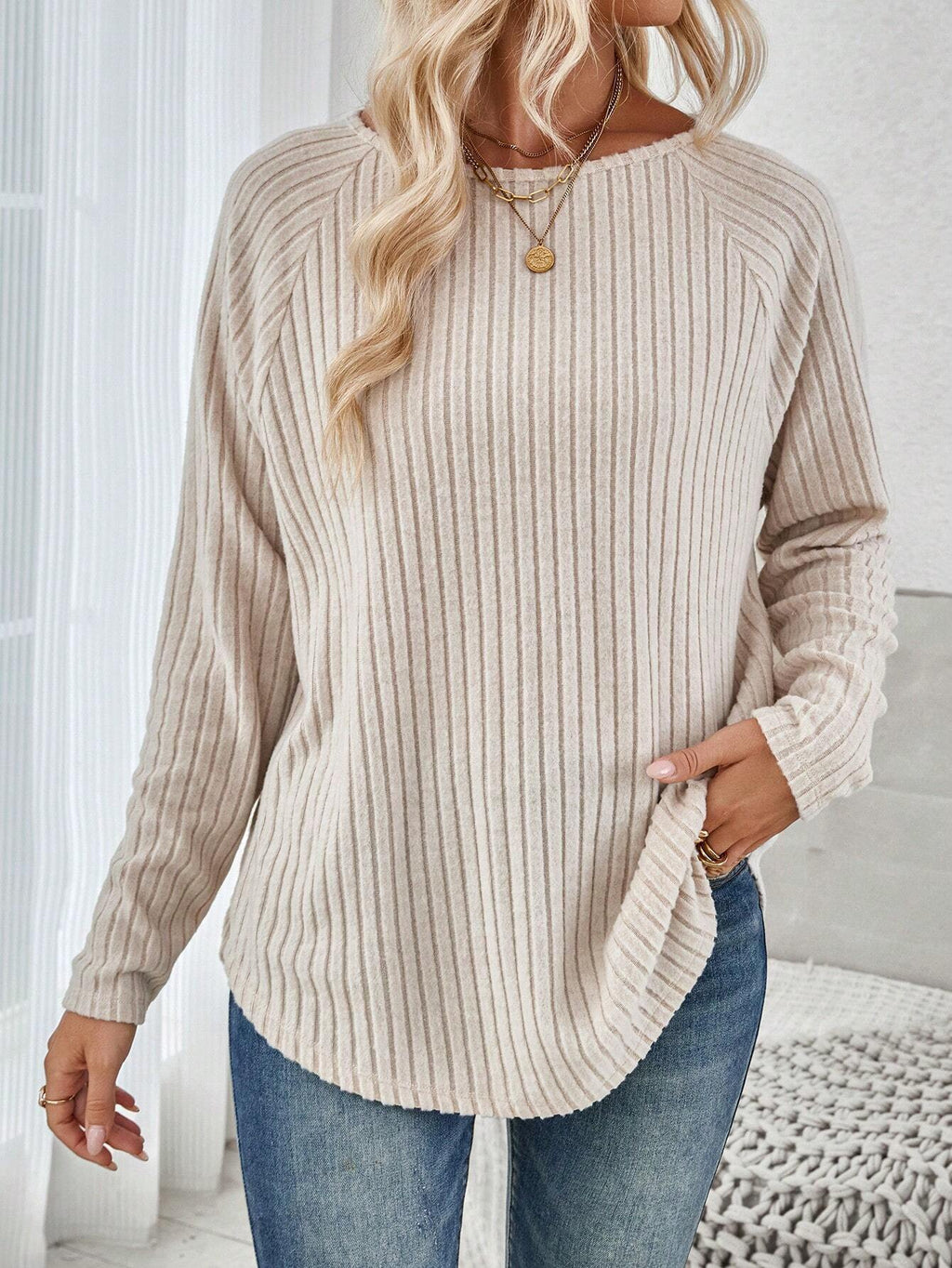 Fine Knit Sweater with Ribbed Design