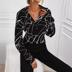 Women's Button-Down Blouse with Stylish Geometric Design