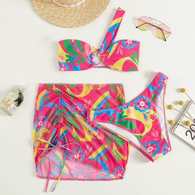 Women's Floral Swimsuit with Adjustable Wrap Skirt