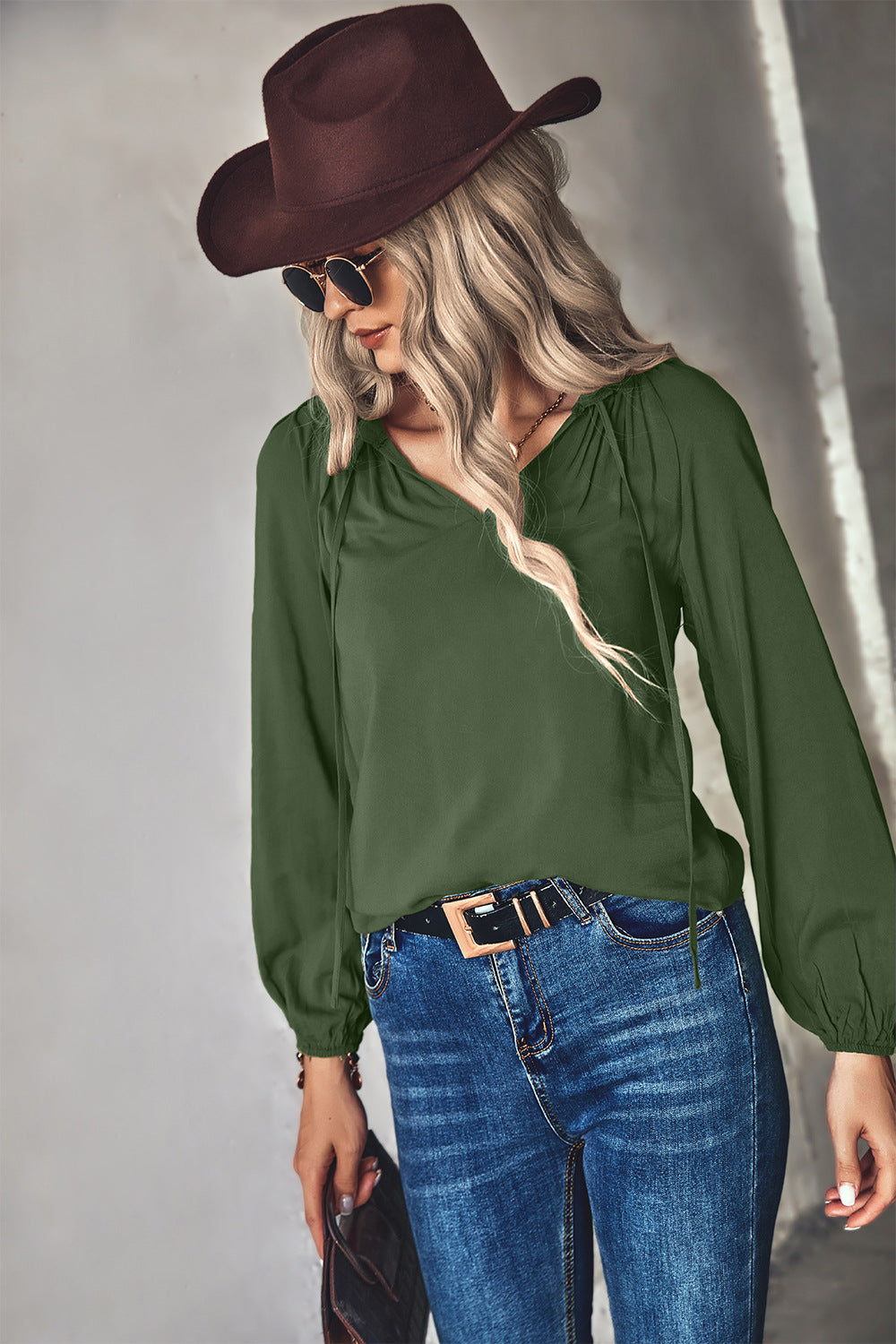 Women's Blouse with Elegant Ruffles and V-Neck