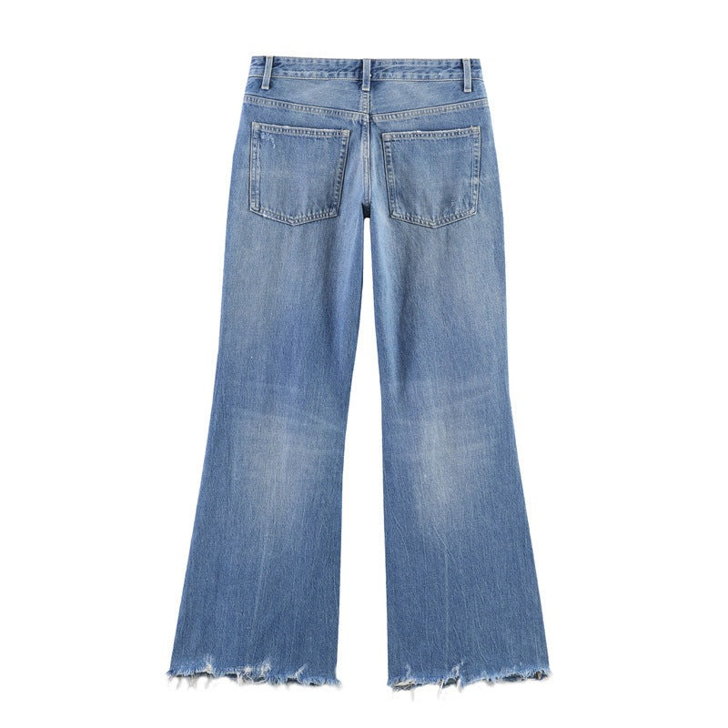 Women's Distressed Flared Jeans with Frayed Hems