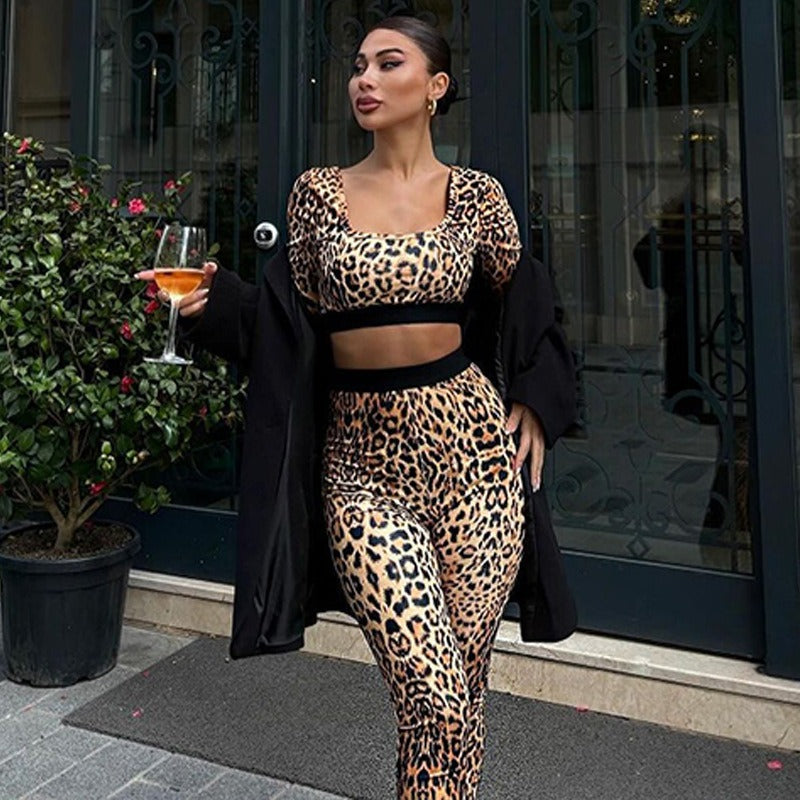 Women's Fitted Flared Jumpsuit with Animal Print